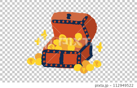 ポイントやコインと宝箱の手描きイラスト ポイントやコインと宝箱の手描きイラスト 112949522