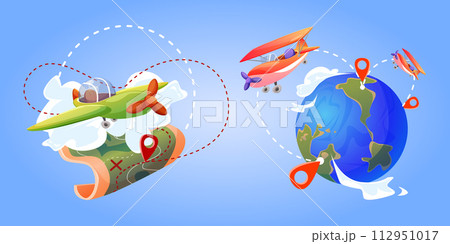 Travel around world with cute kid plane Travel around world with cute kid plane 112951017
