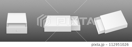 White empty open slide box with ribbon puller. White empty open slide box with ribbon puller. 112951026