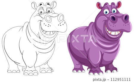 Happy Cartoon Hippo Illustration 112951111
