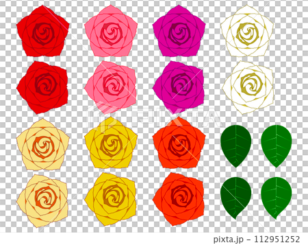 7色2種の薔薇の花と2色2種の葉のイラスト素材 [112951252] - PIXTA