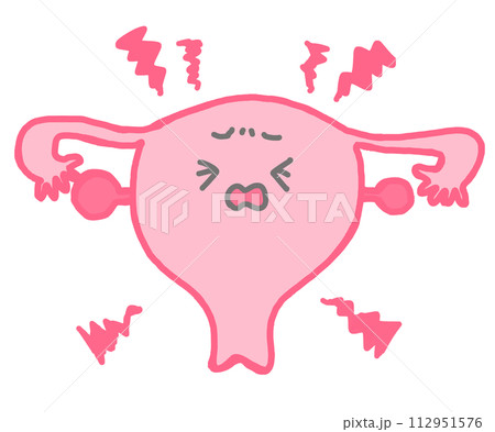 痛みがある子宮を表した可愛いキャラクターイラスト 痛みがある子宮を表した可愛いキャラクターイラスト 112951576