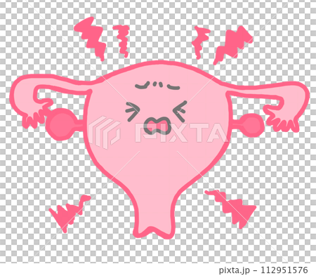 痛みがある子宮を表した可愛いキャラクターイラスト 痛みがある子宮を表した可愛いキャラクターイラスト 112951576