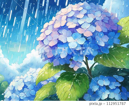 雨の日の大きな紫陽花　ai生成画像 112951787