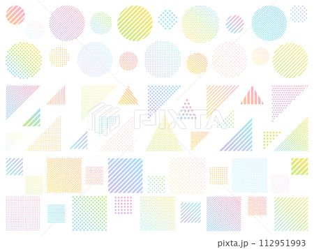 カラフルなグラデーションの丸・三角・四角の図形アイコンセット 112951993