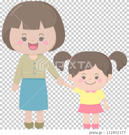 Cute Mother And Daughter Holding Hands Vector Illustration 112952177