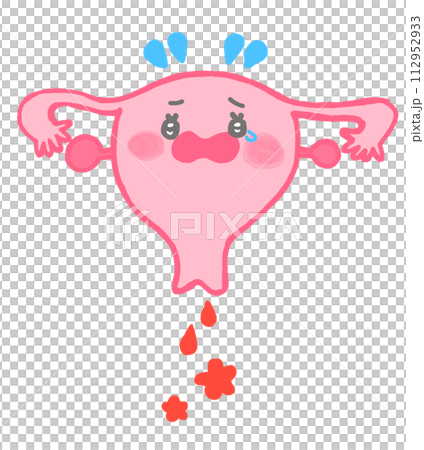 不正出血で泣いている子宮のキャラクターイラスト 112952933