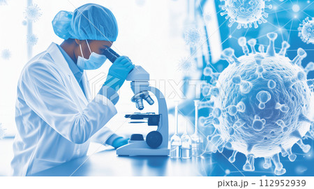 "電子顕微鏡下でのワクチン開発"<AI生成素材> 112952939