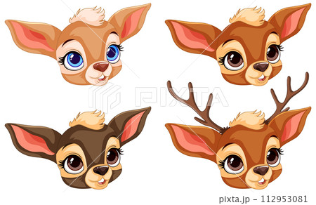 Adorable Cartoon Deer Expressions Set Adorable Cartoon Deer Expressions Set 112953081