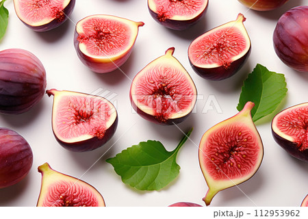 Colorful pattern of fig fruits. Flat lay, top view Colorful pattern of fig fruits. Flat lay, top view 112953962