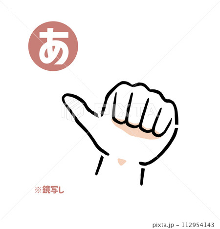 手話の指文字「あ」鏡写し 手話の指文字「あ」鏡写し 112954143