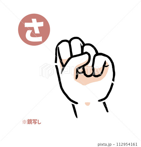 手話の指文字「さ」鏡写し 112954161