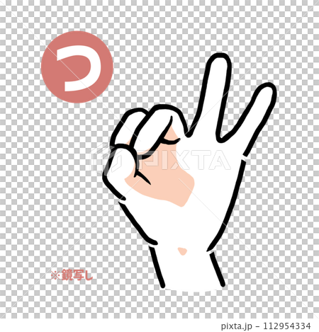 Mirror copy of the sign language finger character “tsu” Mirror copy of the sign language finger character “tsu” 112954334