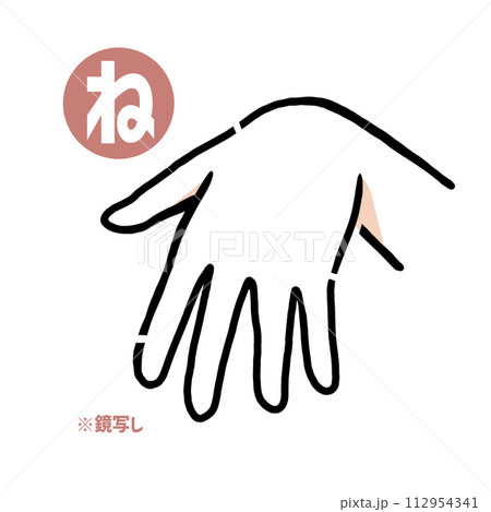 手話の指文字「ね」鏡写し 112954341
