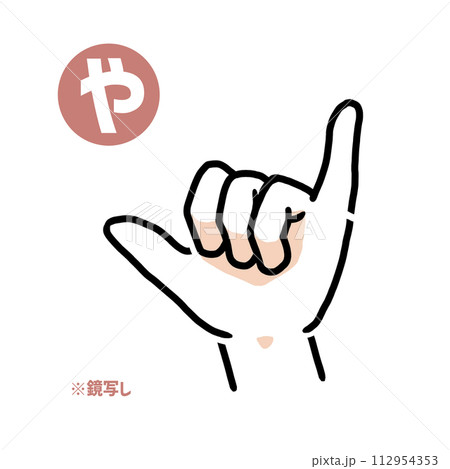 手話の指文字「や」鏡写し 手話の指文字「や」鏡写し 112954353