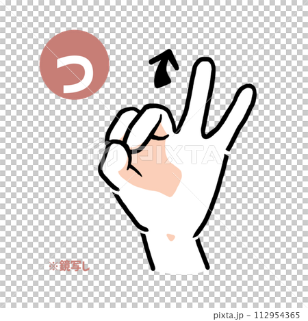Mirror copy of the sign language finger character “tsu” Mirror copy of the sign language finger character “tsu” 112954365