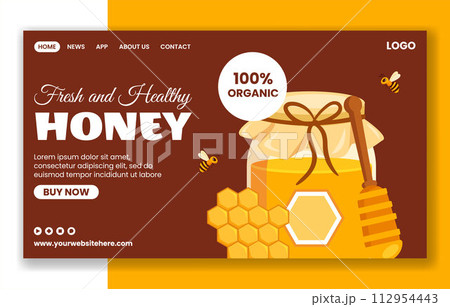 Honey Store Social Media Landing Page Cartoon Hand Drawn Templates Background Illustration 112954443