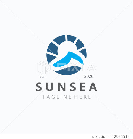 Sunsea wave Logo design creative premium sun beach logo icon vector template 112954539