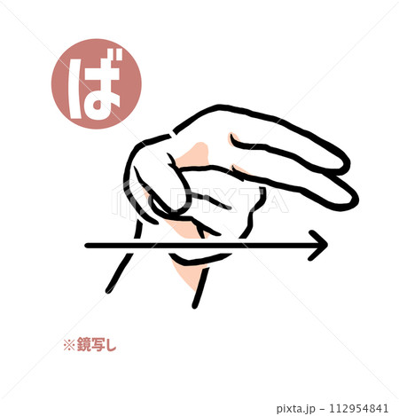 手話の指文字「ば」鏡写し 手話の指文字「ば」鏡写し 112954841