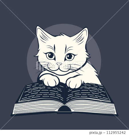 White kitten reading book 112955242