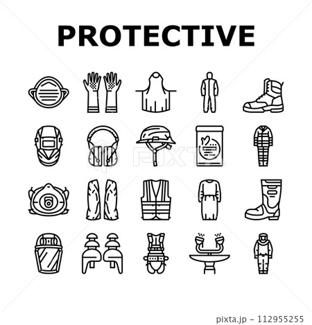 ppe protective safety kit icons set vector ppe protective safety kit icons set vector 112955255