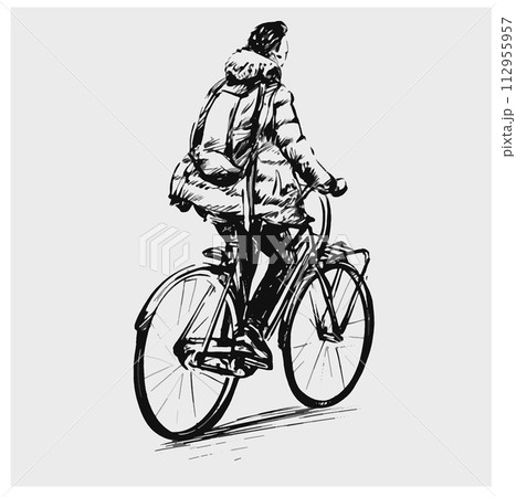 Drawing of Cycling commute in Amsterdam the Netherlands 112955957