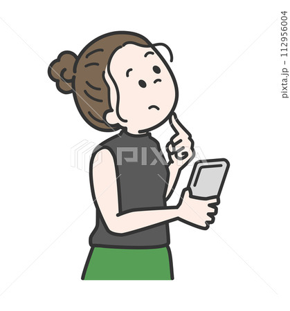 スマホを持って考える女性 スマホを持って考える女性 112956004