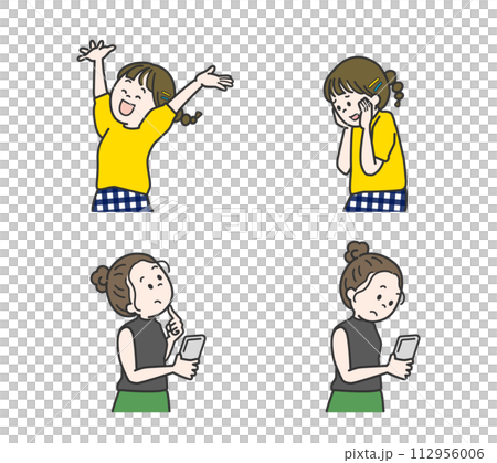 色々な表情の女性 セットイラスト 色々な表情の女性 セットイラスト 112956006