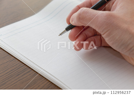 手に持ったペンでノートに何か書く 112956237