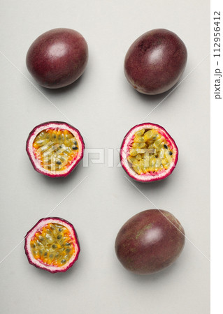 Concept of delicious and juicy exotic fruit - passion fruit Concept of delicious and juicy exotic fruit - passion fruit 112956412