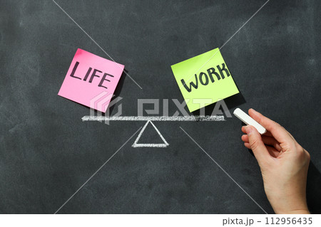 Work-life balance concept, drawing on a blackboard. 112956435