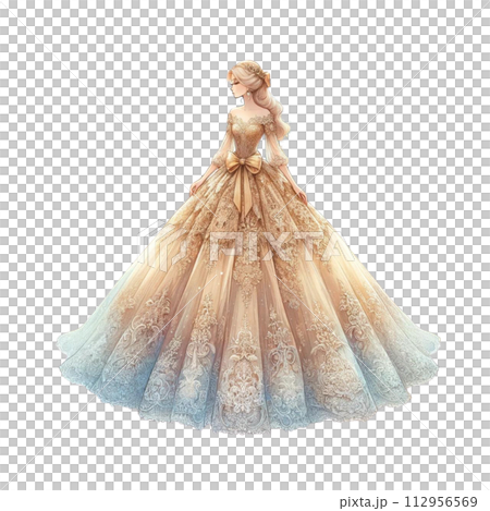 一個穿著豪華婚紗的女人的側身插圖生成人工智慧 112956569