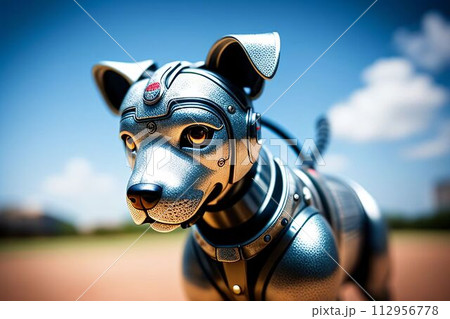 Cute dog made out of metal generated by AI. 112956778