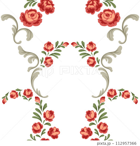Pattern with baroque flowers. Beautiful decorative vintage plants and leaves. 112957366