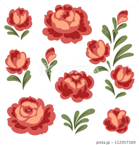 Set of baroque flowers. Beautiful decorative vintage plants and leaves. 112957389