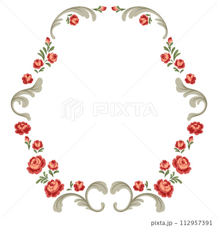 Frame with baroque flowers. Beautiful decorative vintage plants and leaves. Frame with baroque flowers. Beautiful decorative vintage plants and leaves. 112957391