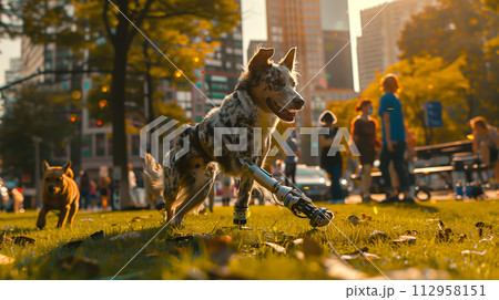 怪我や病気で、最新技術のテックウェアを身に着け、暮らしを取り戻した犬 112958151