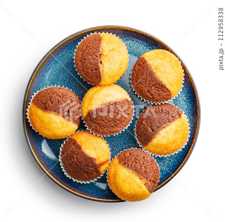 Close Up of a Muffins on plate isolated on white background. 112958338