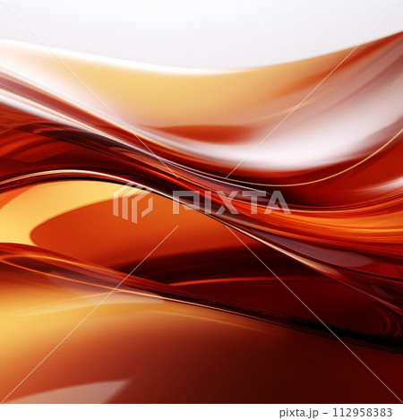 抽象正方形バナー。白背景に透明感のある立体的なオレンジと茶色のグラデーションの波。AI生成画像 抽象正方形バナー。白背景に透明感のある立体的なオレンジと茶色のグラデーションの波。AI生成画像 112958383