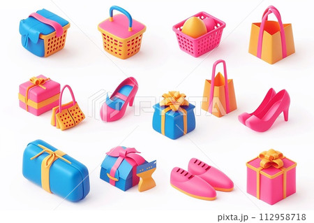 3D Render Vector Icons for Online Shopping. 112958718
