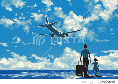 飛行機で旅行に行くイメージイラスト 112959046