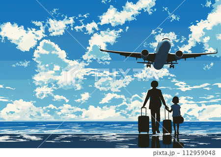 飛行機で旅行に行くイメージイラスト 112959048