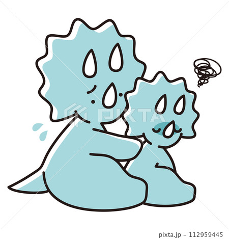 辛そうな子どもの背中をさする心配な表情のトリケラトプスの親子のイラスト 辛そうな子どもの背中をさする心配な表情のトリケラトプスの親子のイラスト 112959445