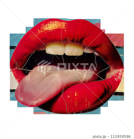 AI-generated content. Lip with tongue with crumpled paper effect 112959586