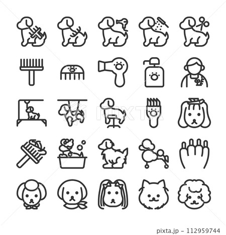 ペットサロン 動物病院 ペット トリミング アイコン セット 112959744