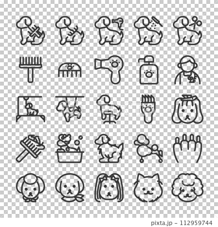 ペットサロン 動物病院 ペット トリミング アイコン セット 112959744