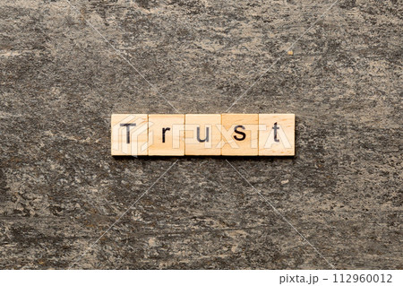 TRUST word written on wood block. TRUST text on table, concept TRUST word written on wood block. TRUST text on table, concept 112960012