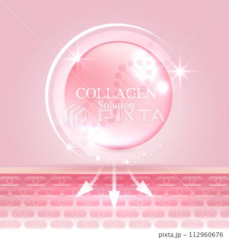 Collagen solution and DNA on a pink background. vitamin solution complex with chemical formula from nature. beauty treatment nutrition skin care design. medical and scientific concepts. vector design. 112960676