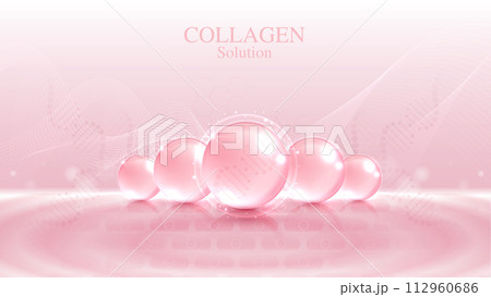 Collagen solution and DNA on a pink background. vitamin solution complex with chemical formula from nature. beauty treatment nutrition skin care design. medical and scientific concepts. vector design. 112960686