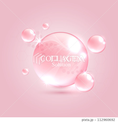 Collagen solution and DNA on a pink background. vitamin solution complex with chemical formula from nature. beauty treatment nutrition skin care design. medical and scientific concepts. vector design. 112960692
